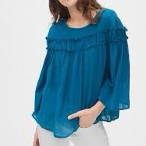 GAP | Bright Blue Flowy Ruffle Top Viscose/Cotton Blend